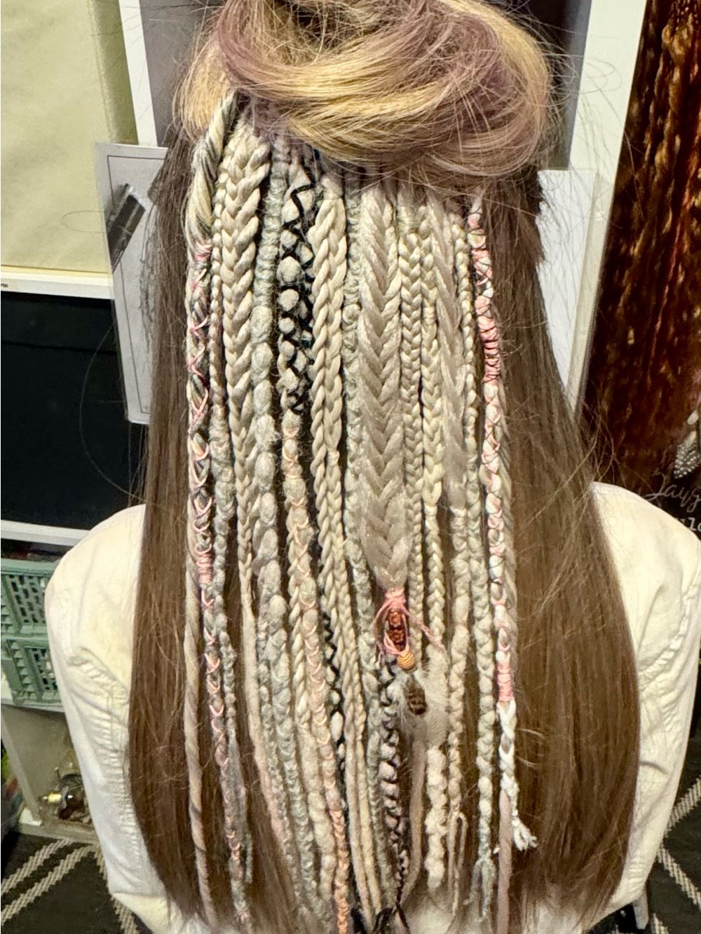 Boho Hand-Braided Blonde and Pink Hair Extensions
